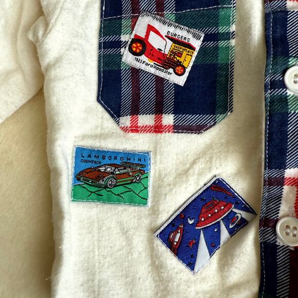 Vintage 90s MGM Kid's Fashion 3-Piece Pants Set Boys 12M Plaid Denim Patchwork - Picture 6 of 10